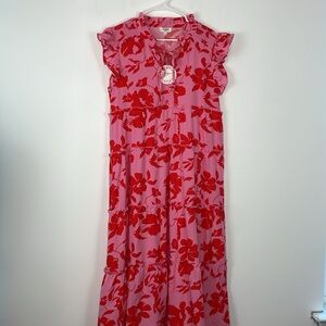 Umgee Midi /Maxi Ruffle Sleeveless Dress in Rose Mix. Size Large. NWT.